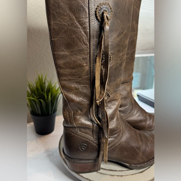 Ariat Tall Leather Western Riding Boots 8.5 B Brown Knee High Cowgirl - Picture 4 of 12